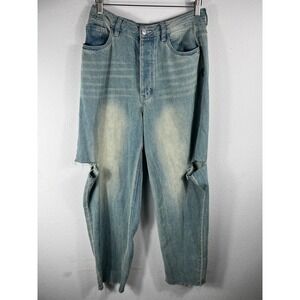 Mars The Label Women Jeans Blue S High Rise Distressed Cutout Straight Leg Denim
